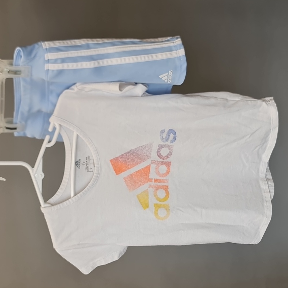 Adidas White Tee and Light Blue Skirt Set